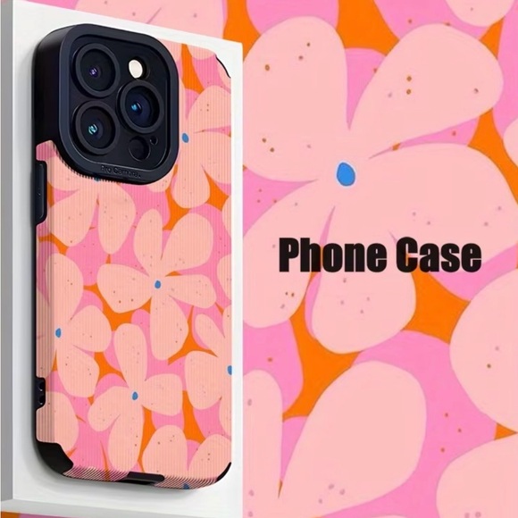 iPhone Phone Case Vertical Grain Pink Floral Pattern PU LeatherTexture Barbie - Picture 2 of 4